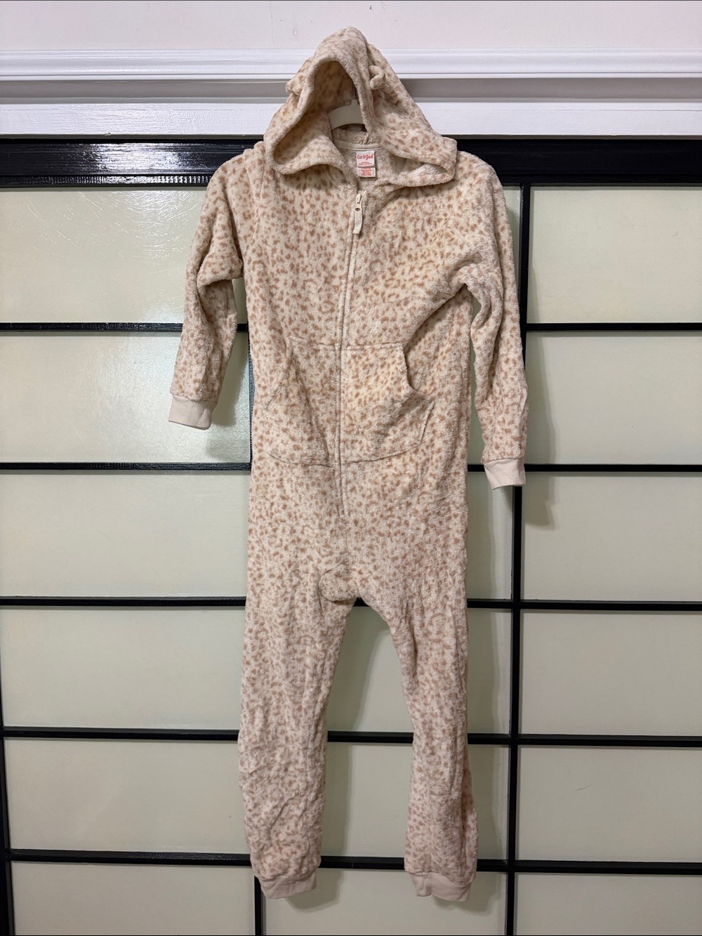 Cat & Jack Beige Leopard-Print Hooded One-Piece Bodysuit